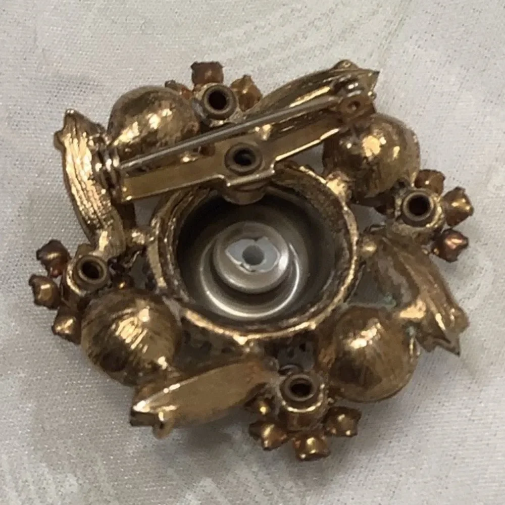 Vintage Amber Rhinestones And Baroque Pearl Brooch